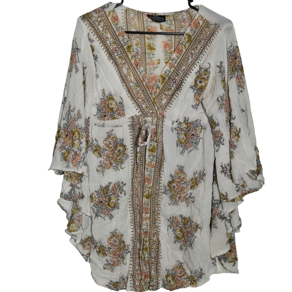 Angie Floral Butterfly Sleeve Top Medium Boho Cottage Festival Hippie Fairy